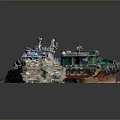 Blue Garbage Collection Boat Managing Waste Disposal On Water Surface