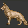 Shiny Golden German Shepherd Decorative Figurine on Dark Reflective Surface 3d model