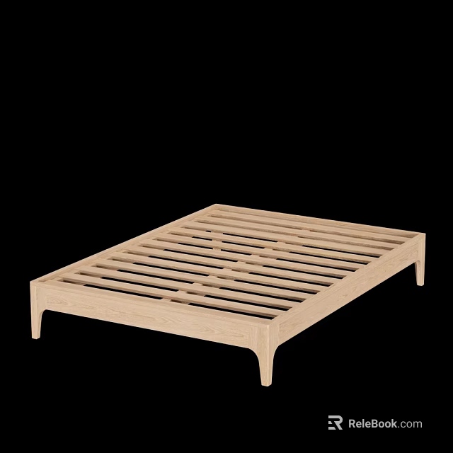 Modern Wooden Bed Frame With Simple Slat Structure And Natural Wood Tone 3d model 