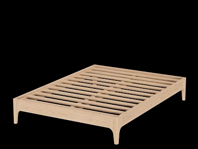 Modern Wooden Bed Frame With Simple Slat Structure And Natural Wood Tone 3d model