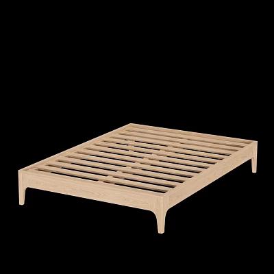 Modern Wooden Bed Frame With Simple Slat Structure And Natural Wood Tone 3d model