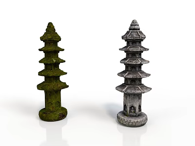 Traditional Chinese Pagoda Architecture With Two Moss Covered And Gray Stone Multi Layered Eaves Structures 3d model