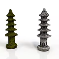 Traditional Chinese Pagoda Architecture With Two Moss Covered And Gray Stone Multi Layered Eaves Structures