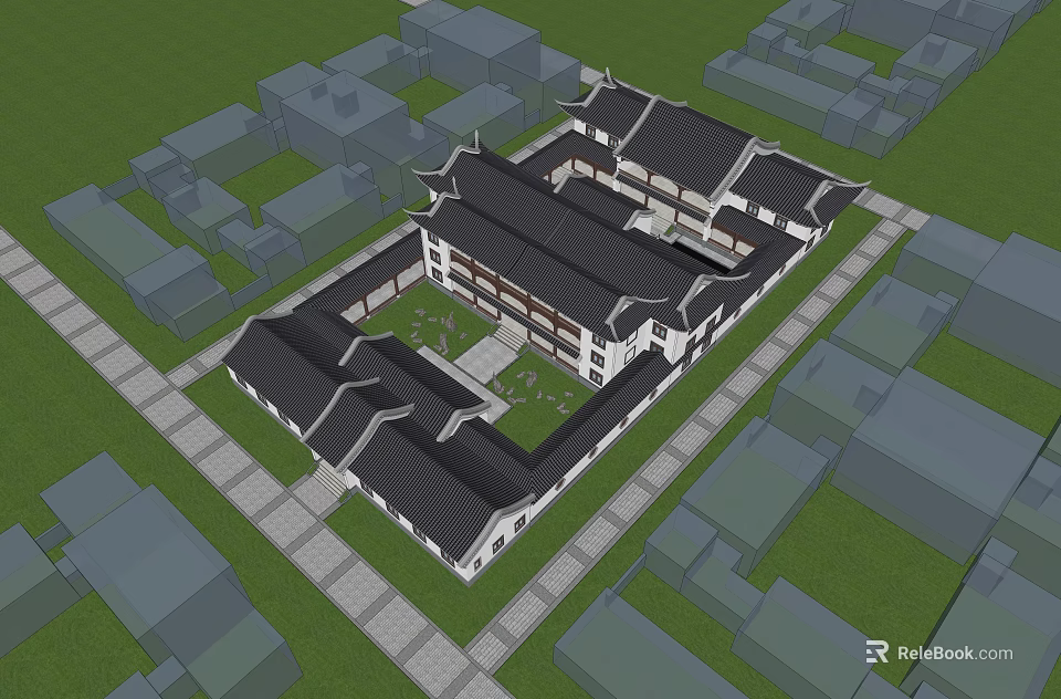 Ancient Chinese Traditional Architecture Featuring Courtyard Layout And Classic Roof Design 3d model 