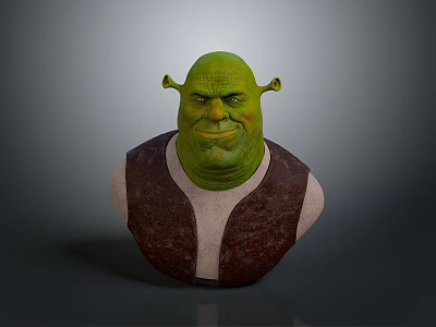Shrek Fantasy Creature Detailed Bust Sculpture With Green Skin Large Ears And Brown Vest 3d model