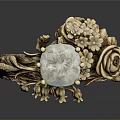 Elegant Gold Ring With Blue Green Gemstone Center Rose Design And Diamond Accents