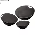 Black Dinnerware Set with Three Different Sizes Bowls with Handles on Wooden Table
