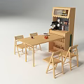 Simple Wooden Sideboard With Glass Shelves Dining Table Chairs And Coffee Machine Setup
