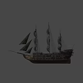 Classic Wooden Sailing Ship With Black Sails And Tall Masts Design