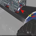 Monster Truck Model With Large Off Road Tires Blue Red Decorations And Exposed Engine Parts