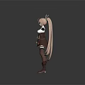 Game and Movie Character with Twin Ponytails Pink Hair Horns White Top Red Skirt Boots