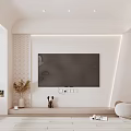 Minimalist Modern TV Background Wall With White Panel LED Lighting Decorative Plants And Shelves