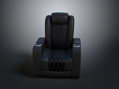 Black Leather Recliner Chair With Diamond Quilted Design And Armrest Cup Holders 3d model
