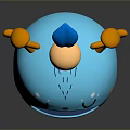 Cute Blue Cartoon Character Creature With Orange Horns Blue Top Yawning Expression Blush Cheeks
