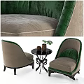 Luxury Green Accent Chair With Soft Cushion And Side Table With Vases And Monstera Leaf