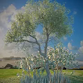 Tall Lush Arbor With Dense Green Foliage And Sturdy Trunk Standing On Green Grass Under Blue Sky