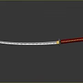 Japanese Katana Weapon With Red Handle Shiny Blade And Gold Accents