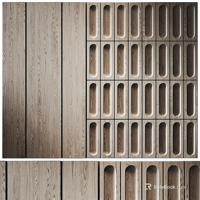 Wooden Background Wall Design With Textured Grain And Decorative Hole Patterns 3d model 