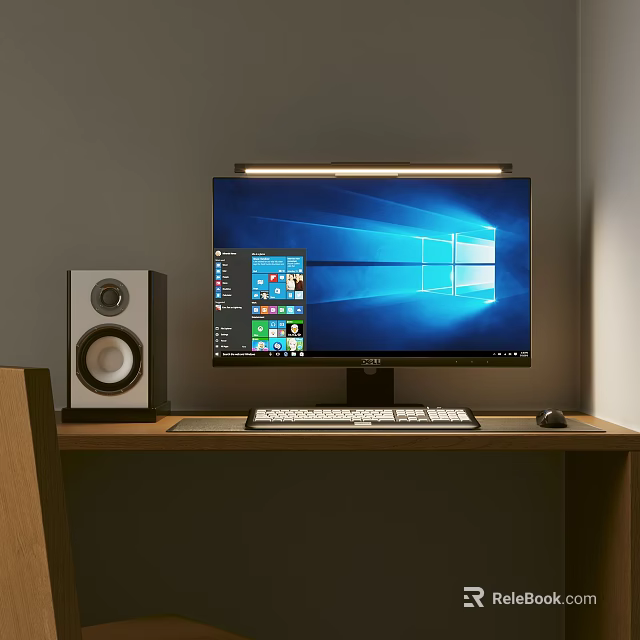 Desktop Computer Workstation With Windows Monitor Speakers Keyboard And Mouse On Desk 3d model 