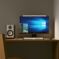 Desktop Computer Workstation With Windows Monitor Speakers Keyboard And Mouse On Desk