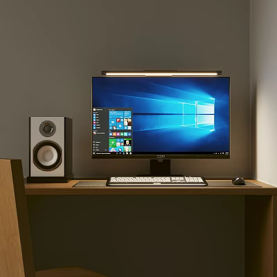 Desktop Computer Workstation With Windows Monitor Speakers Keyboard And Mouse On Desk 3d model