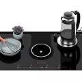 Modern Kitchen Appliances With Induction Cooktop Electric Kettle Pot Whisk And Small Potted Plant
