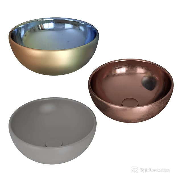 Contemporary Gold Copper Gray Vessel Washbasins Modern Round Bowl Bathroom Design 3d model 