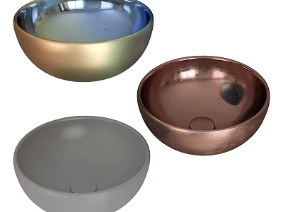 Contemporary Gold Copper Gray Vessel Washbasins Modern Round Bowl Bathroom Design 3d model
