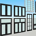 Various Black Framed Windows With Different Styles And Sizes 3d model