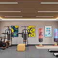Modern Fitness Gym Interior With Strength Training Machines Boxing Bags And Posters