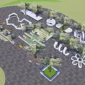 Creative Landscape Seats Design With Trees Greenery And Pathway In Park 3d model
