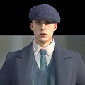 Man Wearing Long Gray Coat Waistcoat Tie and Cap Standing on Simple Background