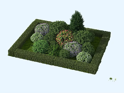 Well Trimmed Bushes In Square Hedge Border With Varied Shapes And Colorful Foliage 3d model