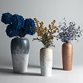 Elegant Textured Vases with Blue Yellow Purple Flowers in Blue White Beige Brown Ceramic Design