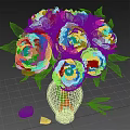 Beautiful White Peonies In Transparent Glass Vase With Fresh Green Leaves