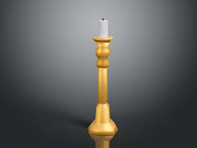Elegant Golden Decorative Candlestick Featuring White Candle On Black Surface 3d model