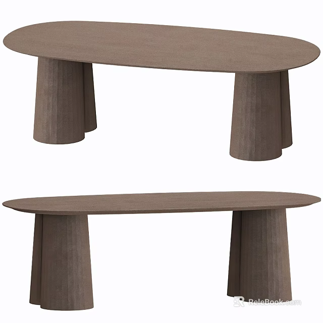 Modern Brown Oval Shaped Dining Table With Unique Column Legs For Contemporary Home Decor 3d model