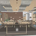 Modern Spacious Bookstore Interior With Wooden Tables Bookshelves Warm Lighting And Decorative Ceiling
