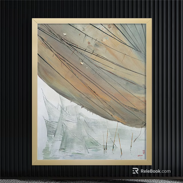 Vintage Framed Sailboat Painting With Large Sails And Calm Water Surface 3d model 