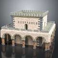 Ancient Architectural Structure With Tower Arches Stone Brick Walls And Columns 3d model