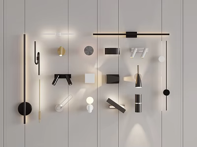 Modern Wall Lamps With Sleek Silhouettes And Diverse Geometric Shapes On White Wall 3d model