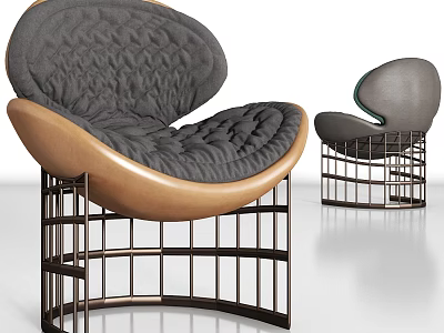 Unique Modern Sofa Set With Gray Quilted Cushions Wooden Frame And Metal Grid Base 3d model