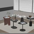 Modern Interior Showcasing Different Stylish Coffee Tables With Magazines Plants And Decorative Items 3d model