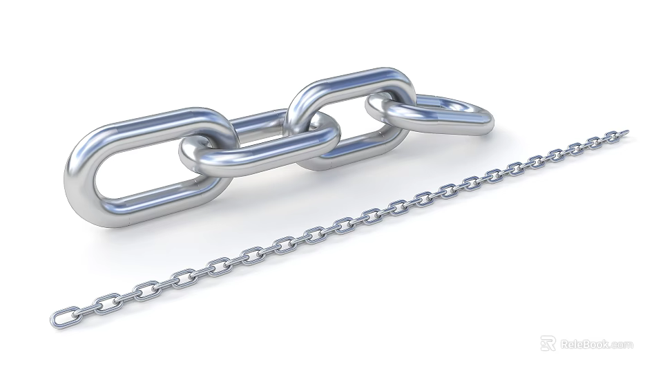Shiny Silver Metallic Chain With Interconnected Metal Links And Solid Structure 3d model 