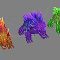Colorful Spiked Creatures 3D Models Featuring Red Purple Green with Sharp Teeth