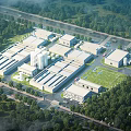Industrial Factory Aerial View With Multiple Buildings Surrounded By Green Trees And Lawns