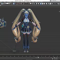Game Movie Character With Blonde Twin Ponytails Brown White Outfit Short Skirt Mechanical Weapon Accessory