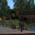 Wooden Bridge Over Scenic Stream With Person Walking And Natural Rocks Vegetation