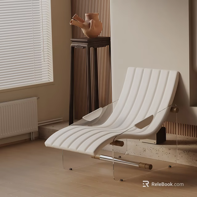 White Striped Lounge Chair With Metal Legs In Cozy Modern Living Room 3d model 