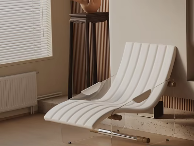 White Striped Lounge Chair With Metal Legs In Cozy Modern Living Room 3d model